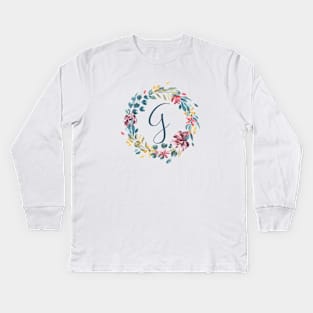 Floral Monogram G Colorful Full Blooms Kids Long Sleeve T-Shirt